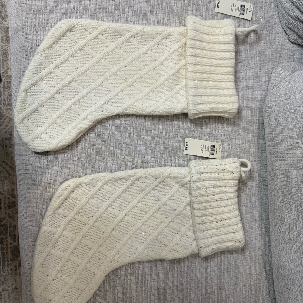 Cozy White Knit Christmas Stockings